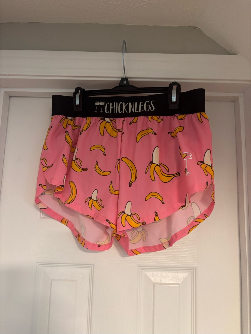 ChicknLegs Women's Pink Banana-Print Athletic Shorts with Elastic Waist